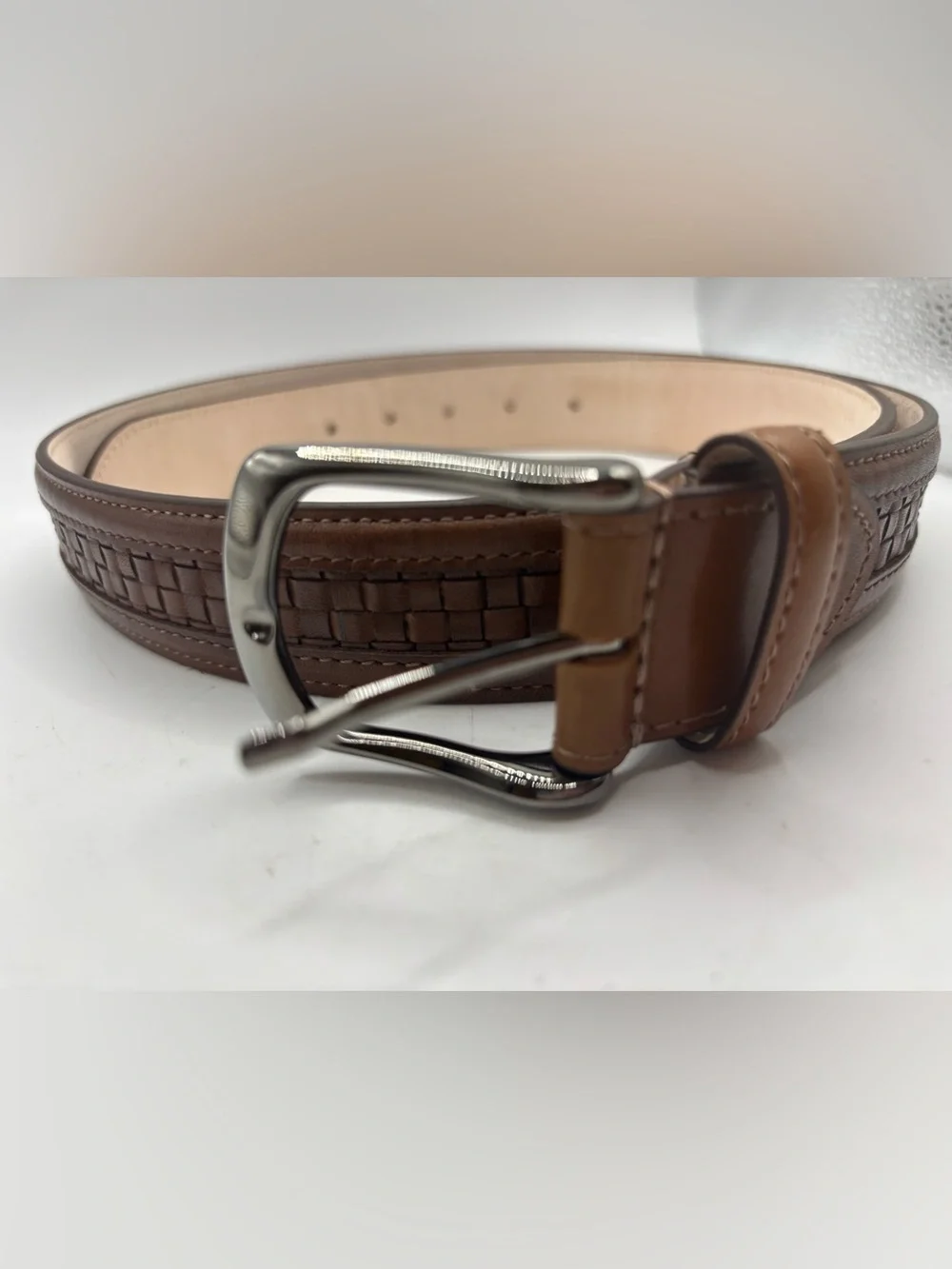 New Paul Fredrick Embossed Leather Men’s Belt BMQ911 Made In Italy Size 40 Brown